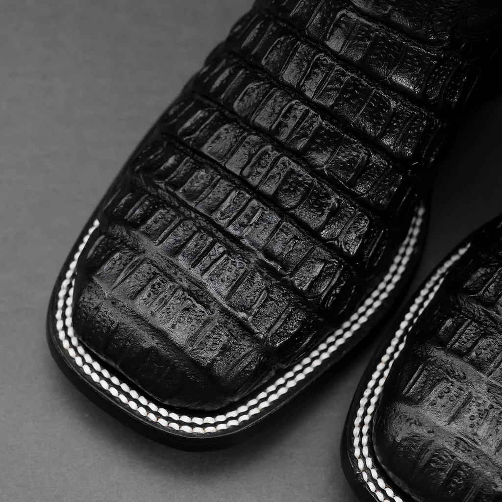 TOTAL BLACK Anaconda Leather Boots - Square Toe