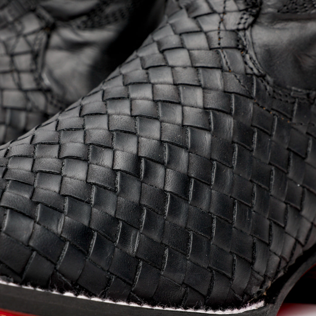 Black Basketweave Leather Boots