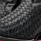 Black Basketweave Leather Boots