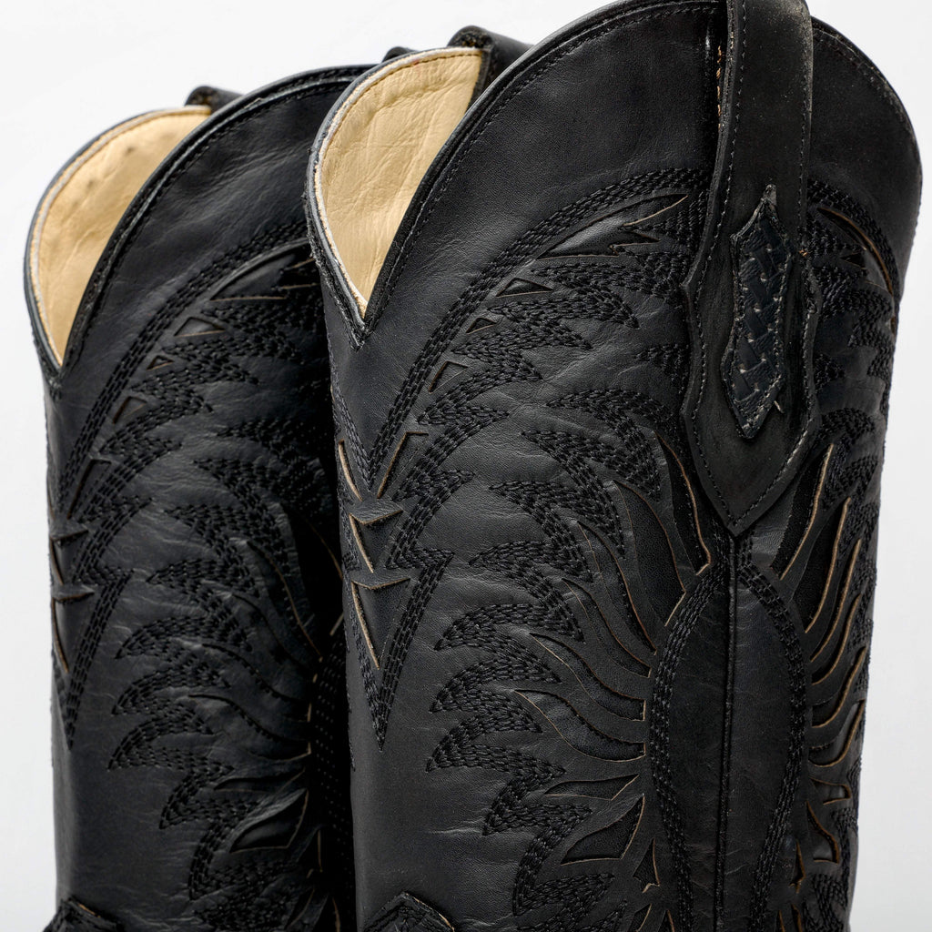Black Basketweave Leather Boots