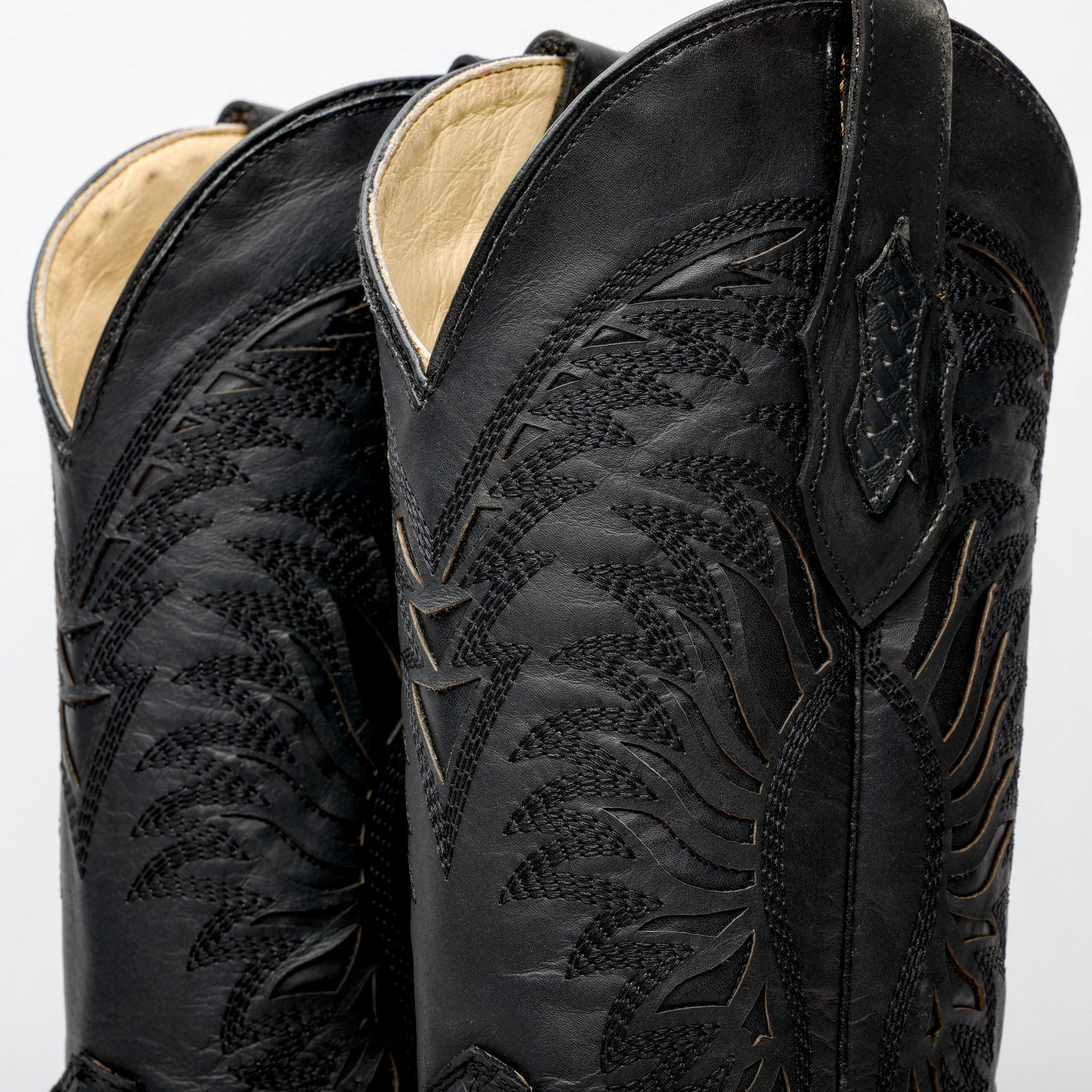 Black Basketweave Leather Boots