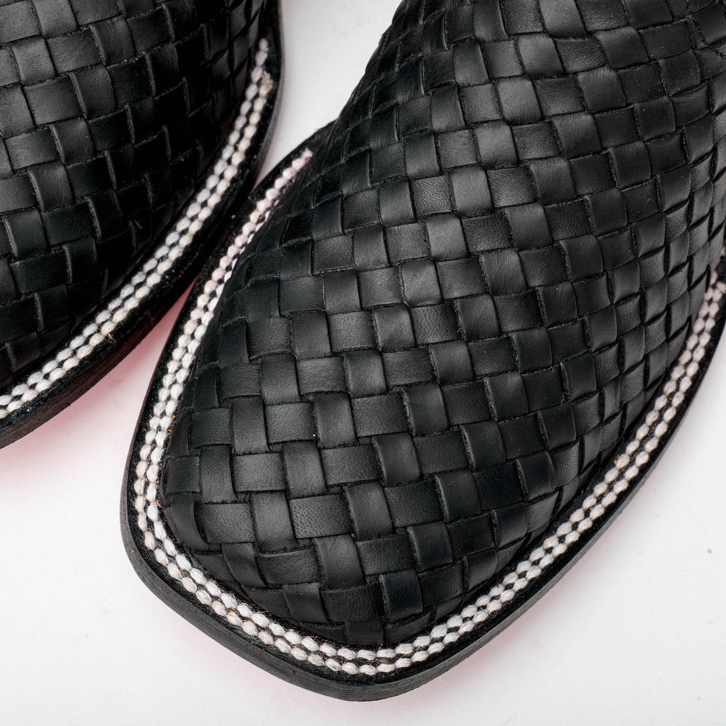 Black Basketweave Leather Boots