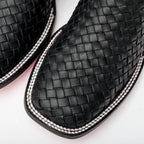 Black Basketweave Leather Boots