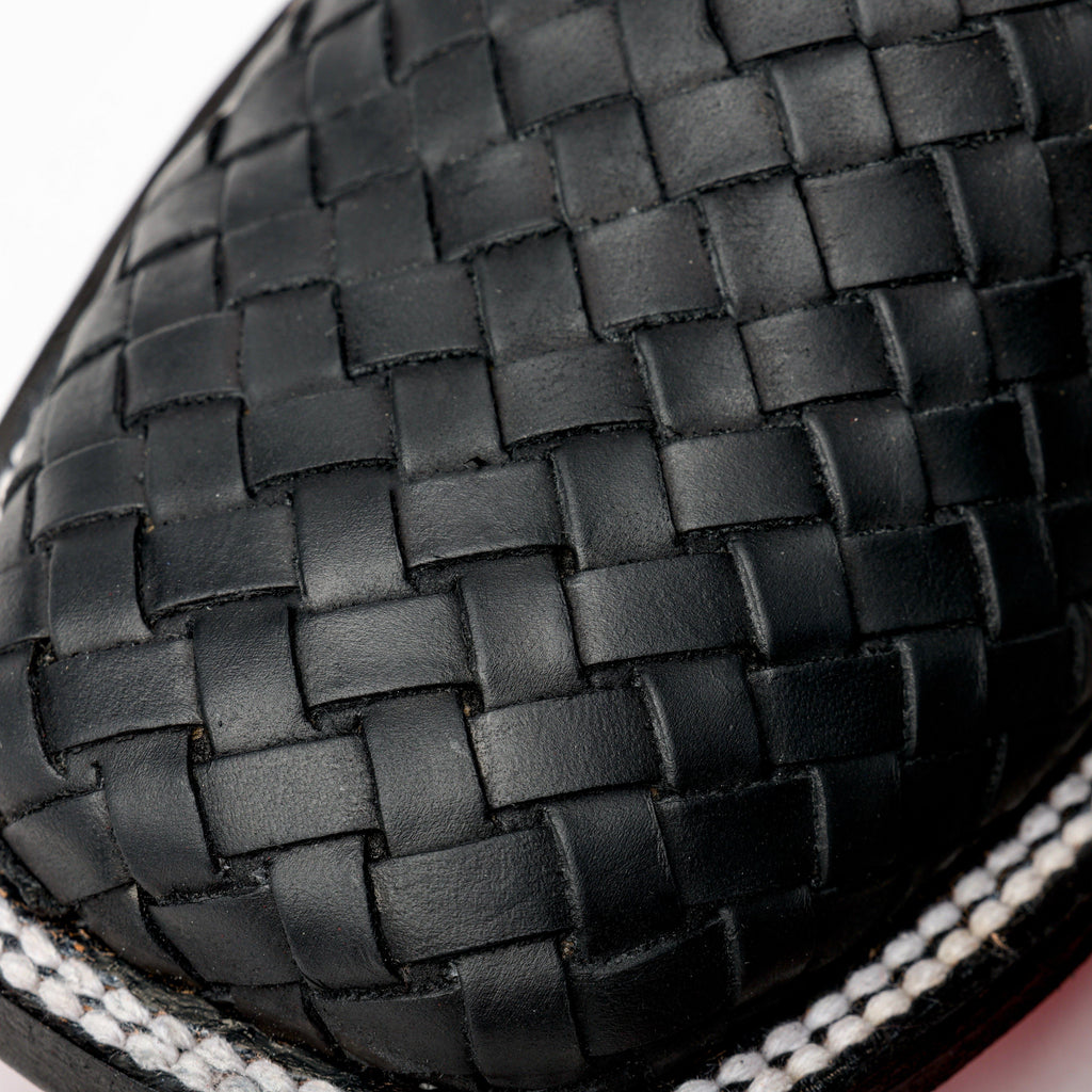 Black Basketweave Leather Boots
