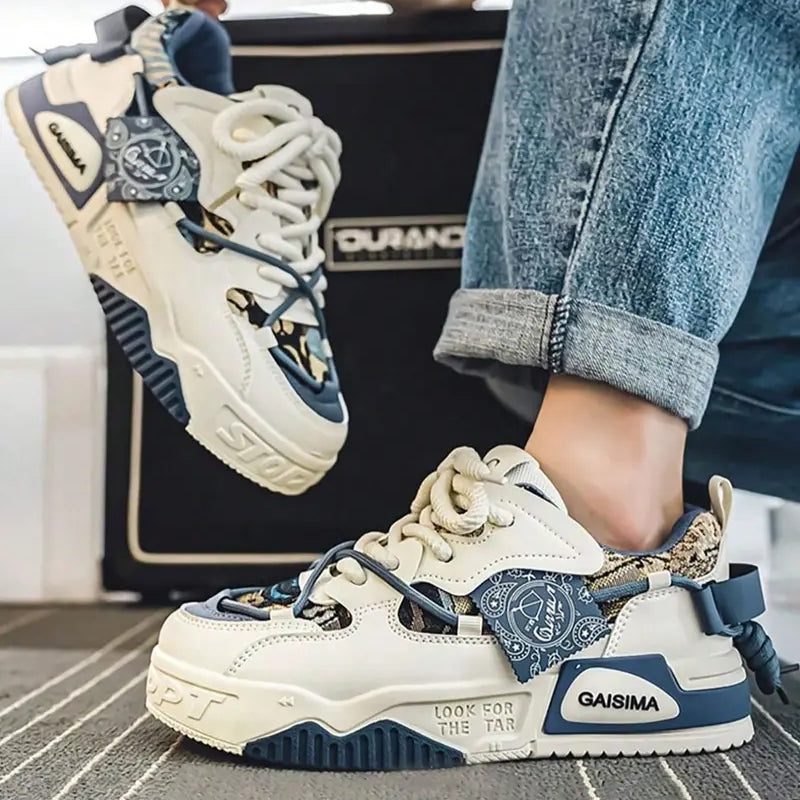 Low Top Patched Design Sneakers