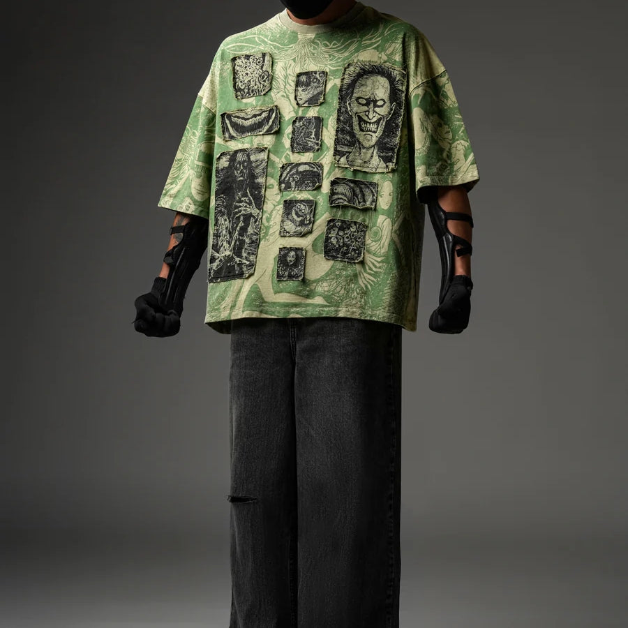 Elements Of Horror Heavy Patchworked Washed Tshirt
