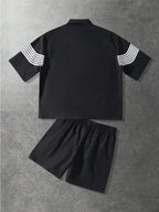 Men's Summer Fashion Patchwork Zipper Short-Sleeve Top & Shorts Set