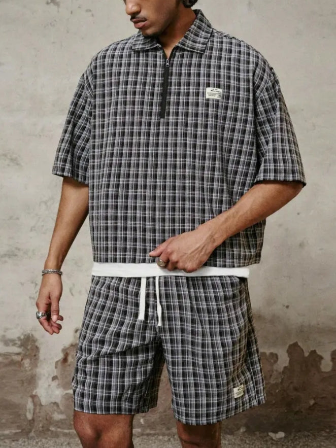 Men's Plaid Quarter Zip 2-Piece Set