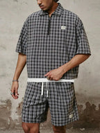 Men's Plaid Quarter Zip 2-Piece Set