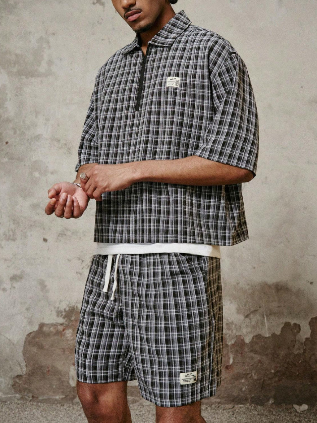 Men's Plaid Quarter Zip 2-Piece Set